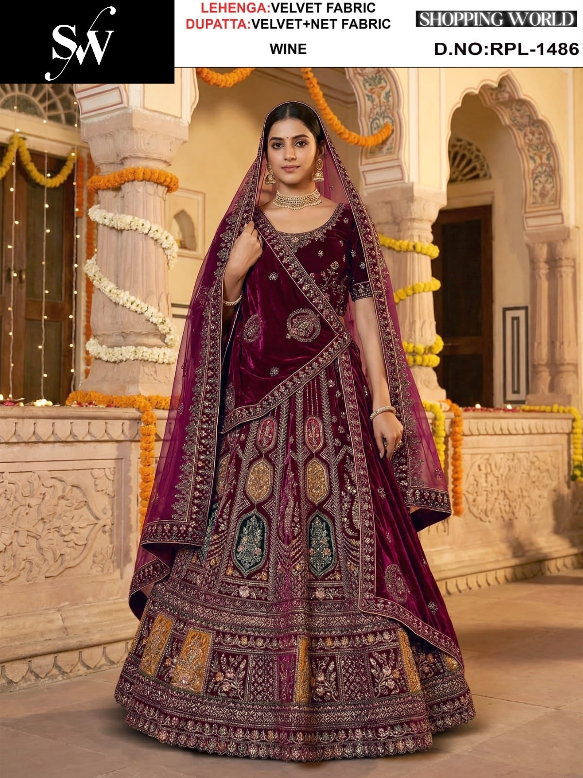 Wine Velvet Lehenga