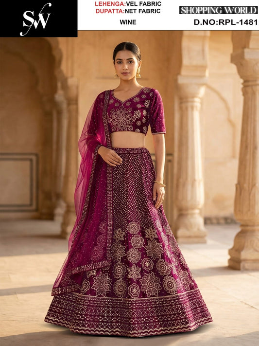Rust Orange Velvet Lehenga