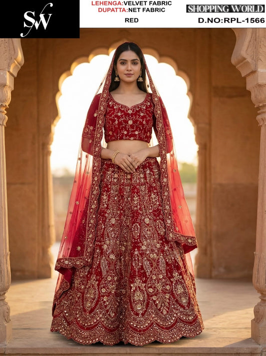 Maroon Velvet Lehenga