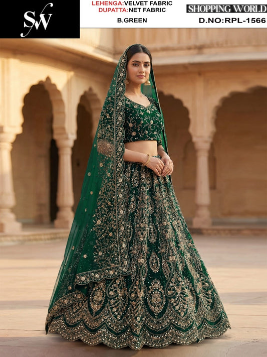 Rani pink Velvet Lehenga