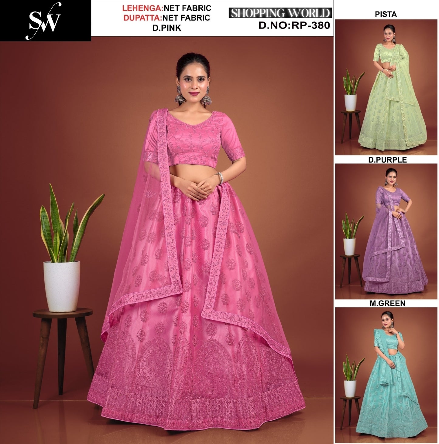 Dark pink pista green Dark Purple Mint green Net Lehenga