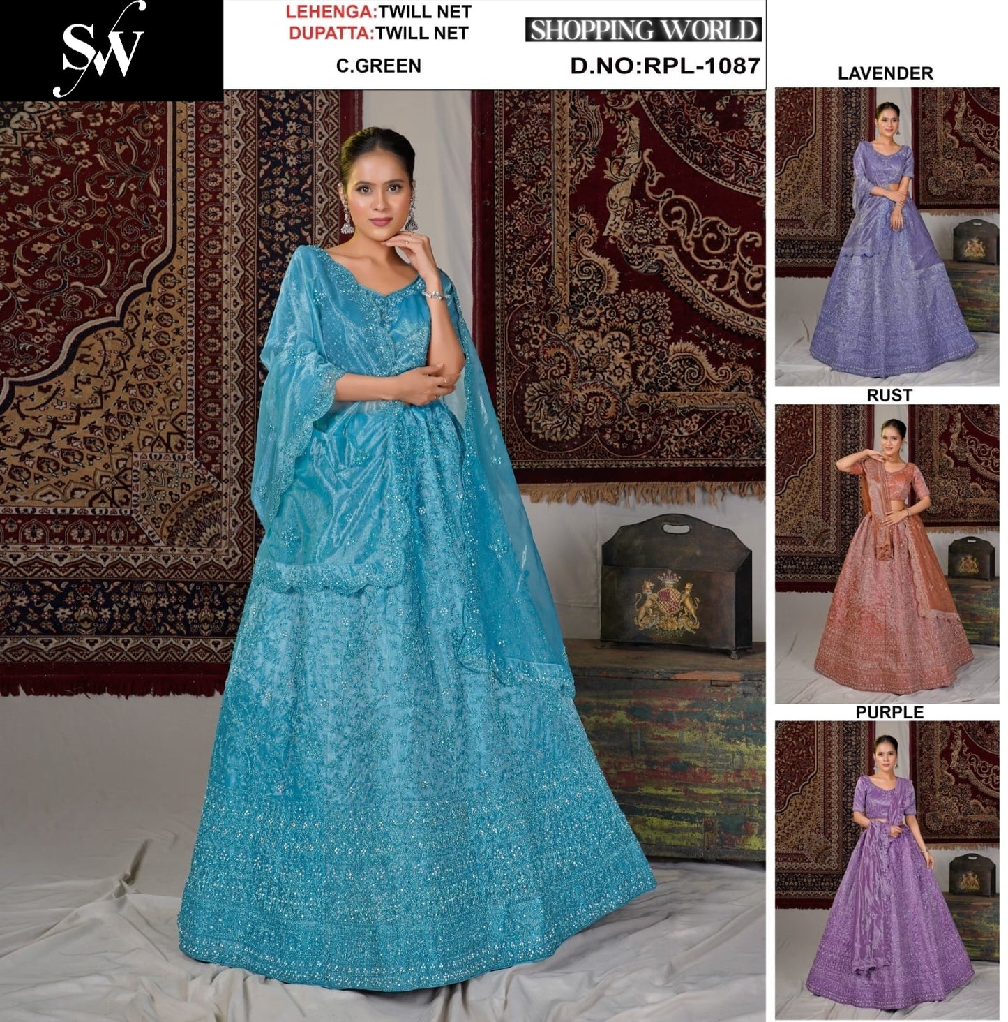 Sea green Twill Net Lehenga