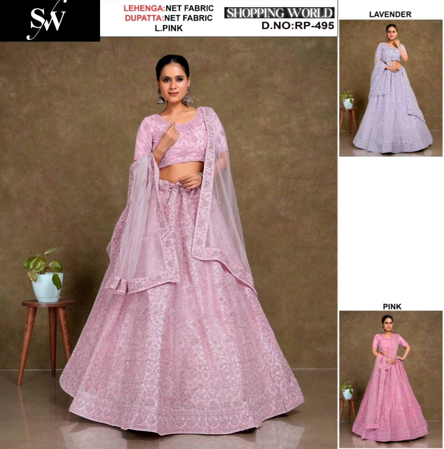 Light pink Lavender pink Net Lehenga