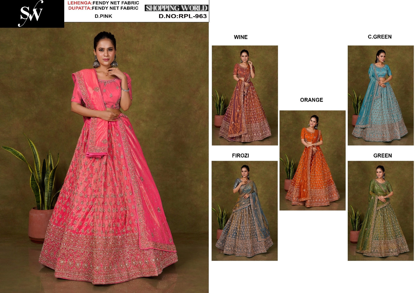 Dark Pink green Firozi Blue Wine Rust Orange Sea green Green Fendy Net Lehenga