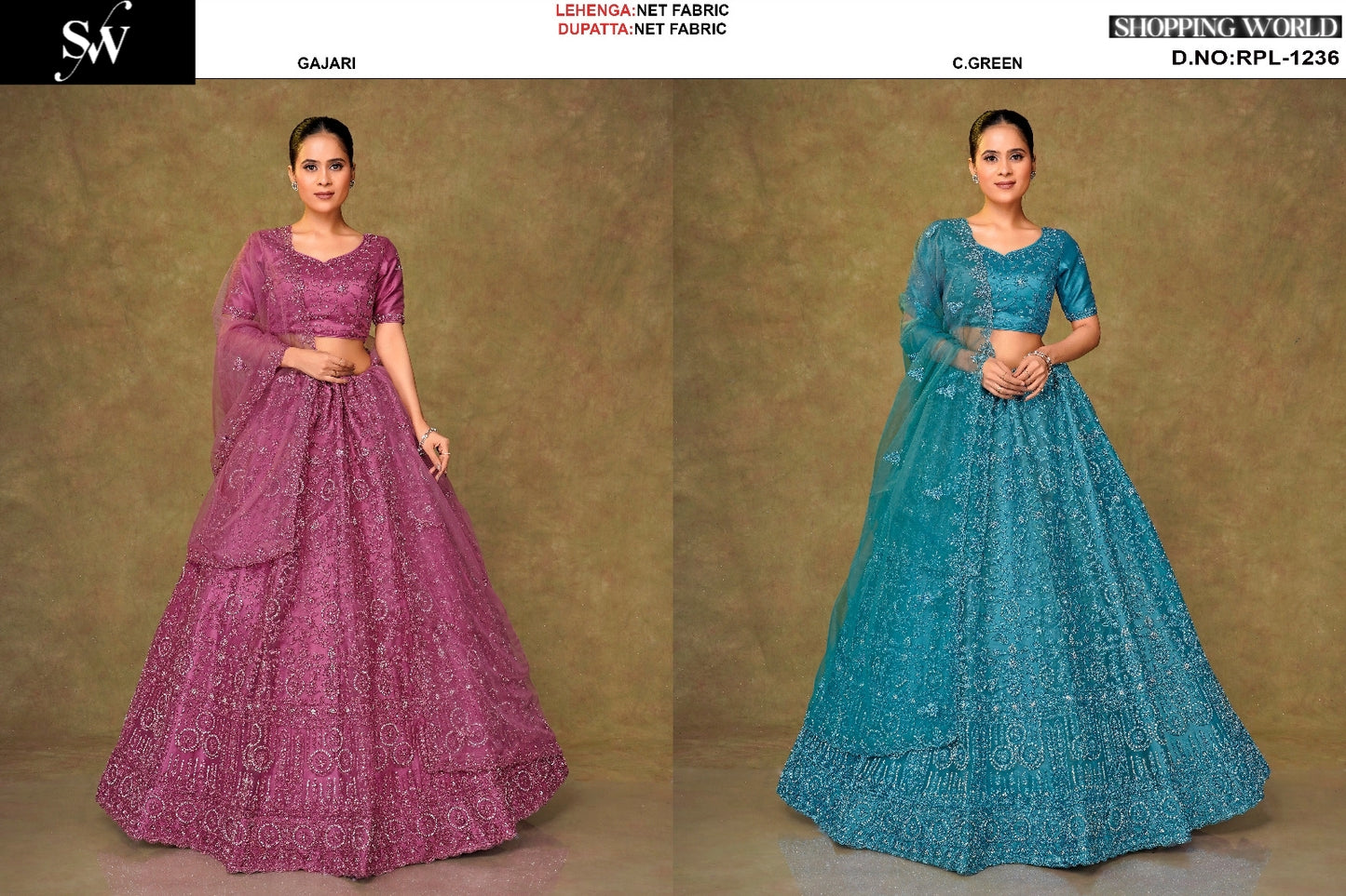 Gajri pink Sea green Net Lehenga