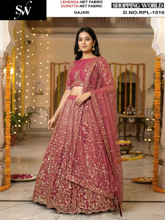 Morpich Blue Net Lehenga