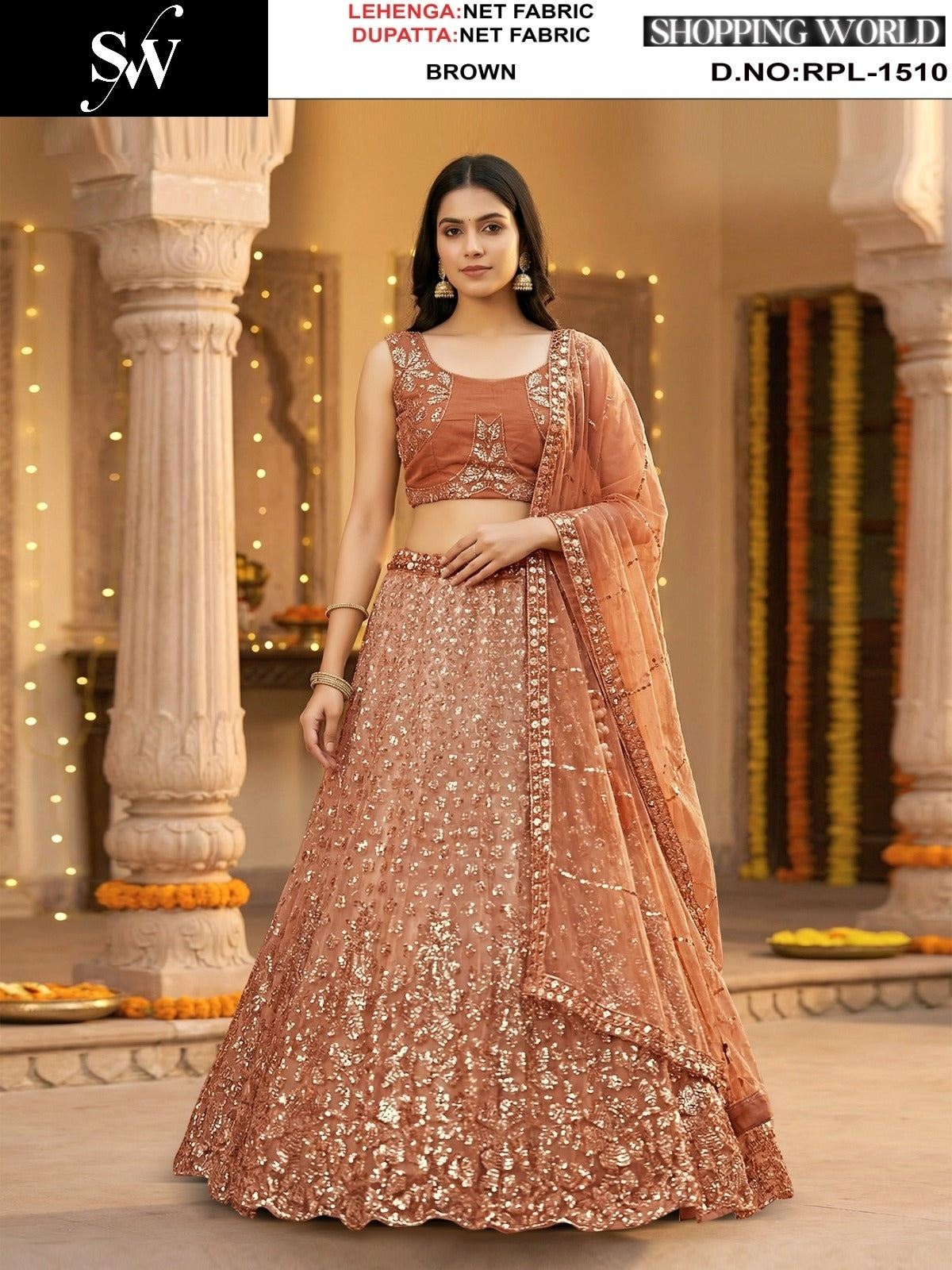 Morpich Blue Net Lehenga