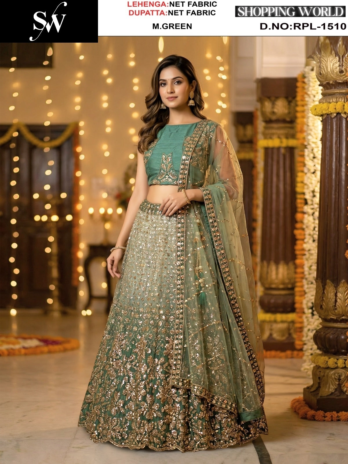 Brown Net Lehenga