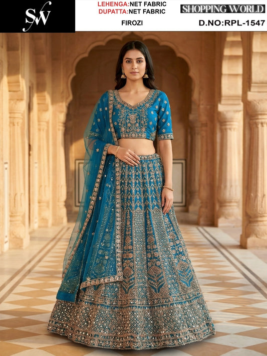 Firozi Blue Net Lehenga