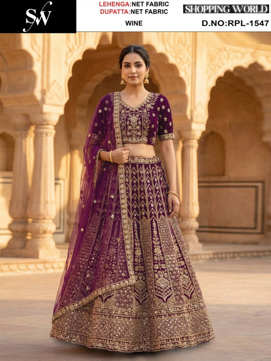 Rust orange Net Lehenga