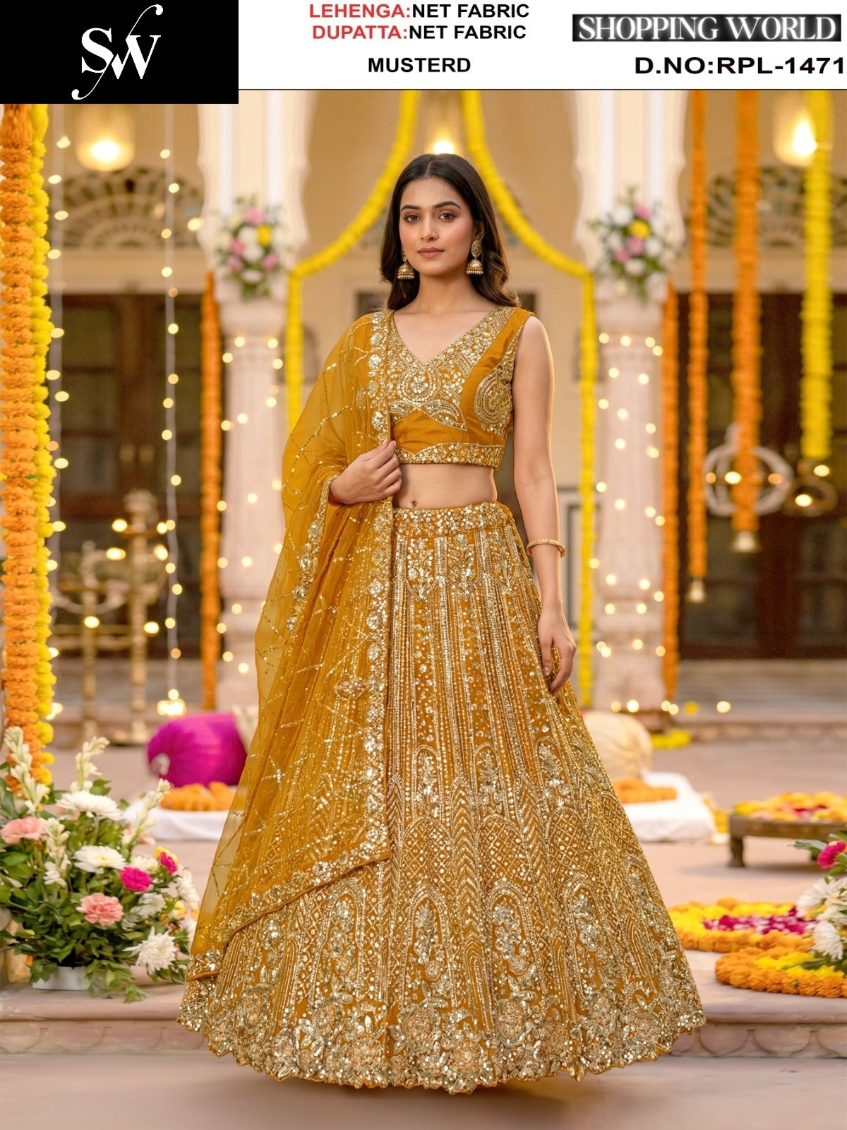 Rust Orange Net Lehenga