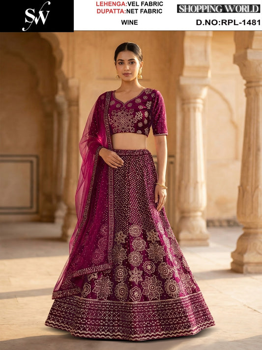 Rama green Velvet Lehenga