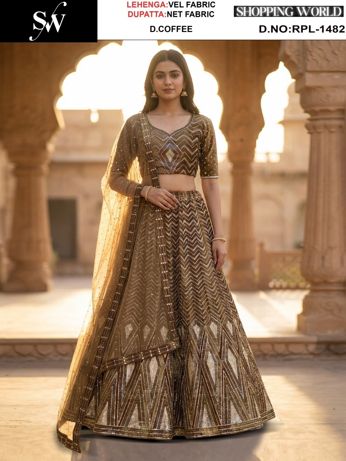 Mehendi green Velvet Lehenga