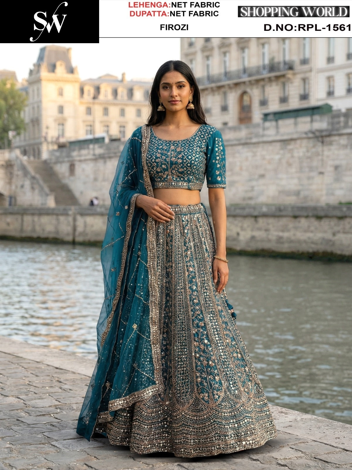 Rust Orange Net Lehenga