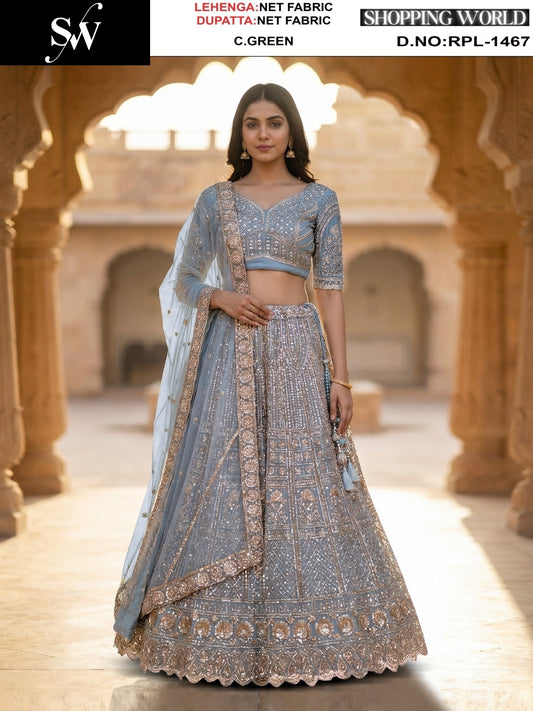 Pink Net Lehenga