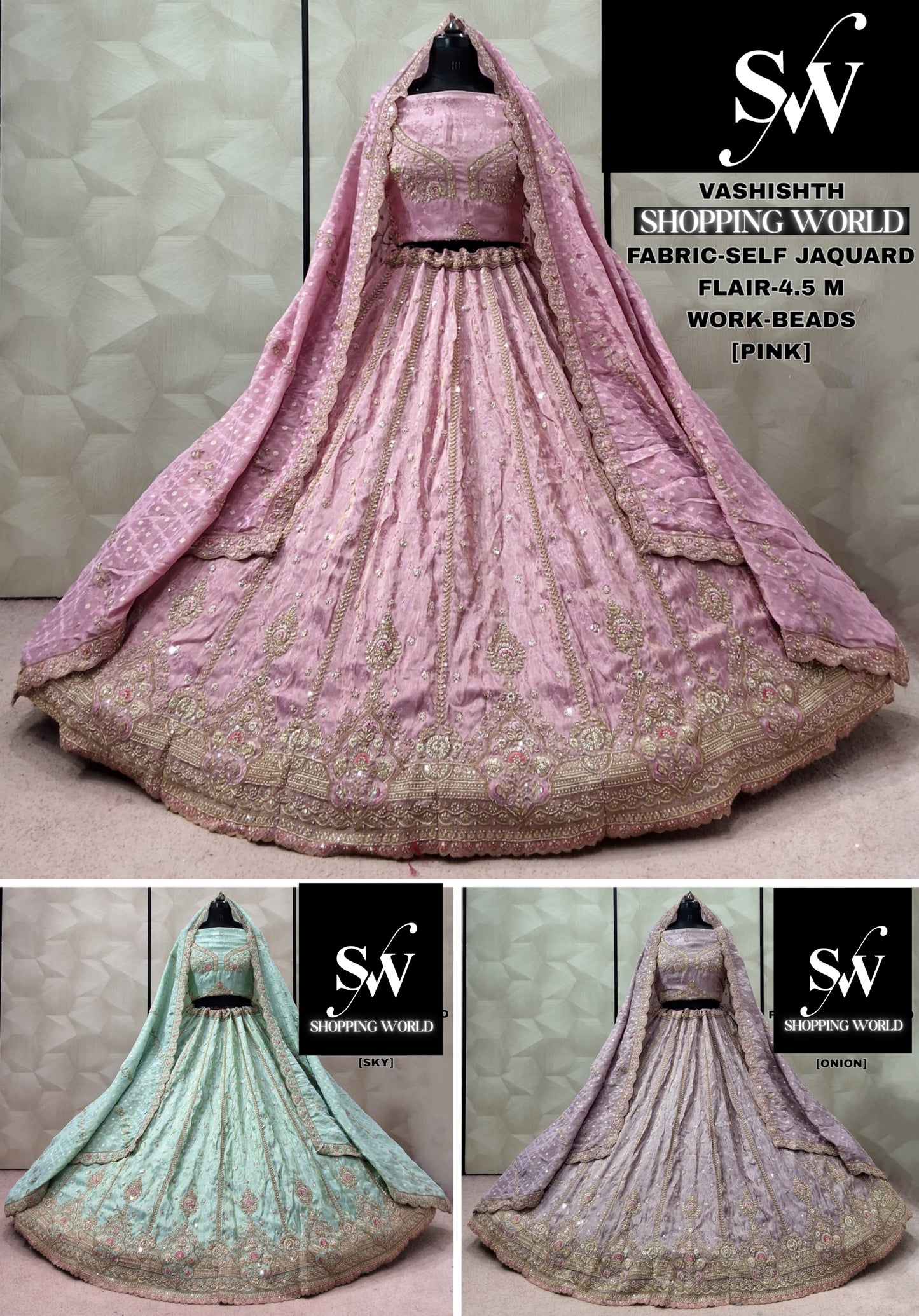 Onion pink Self Jacquard Lehenga
