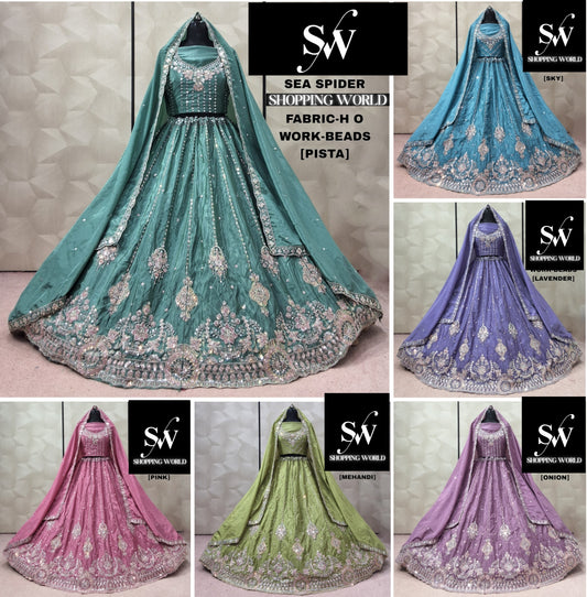 Pista green Sky Blue Lavender Onion pink mehendi green Pink Lehenga