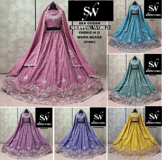 Pink Sky Blue Pista green Yellow Haldi Mehendi Lavender Onion pink Ho Lehenga