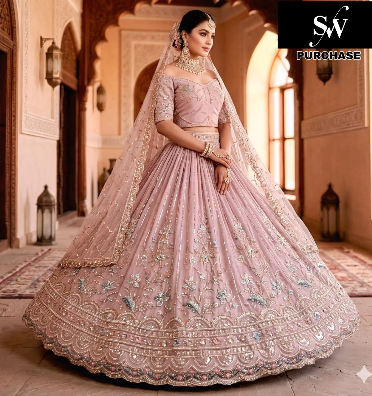Sky Blue Chiku Golden Pink Lehenga