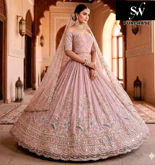Sky Blue Chiku Golden Pink Lehenga