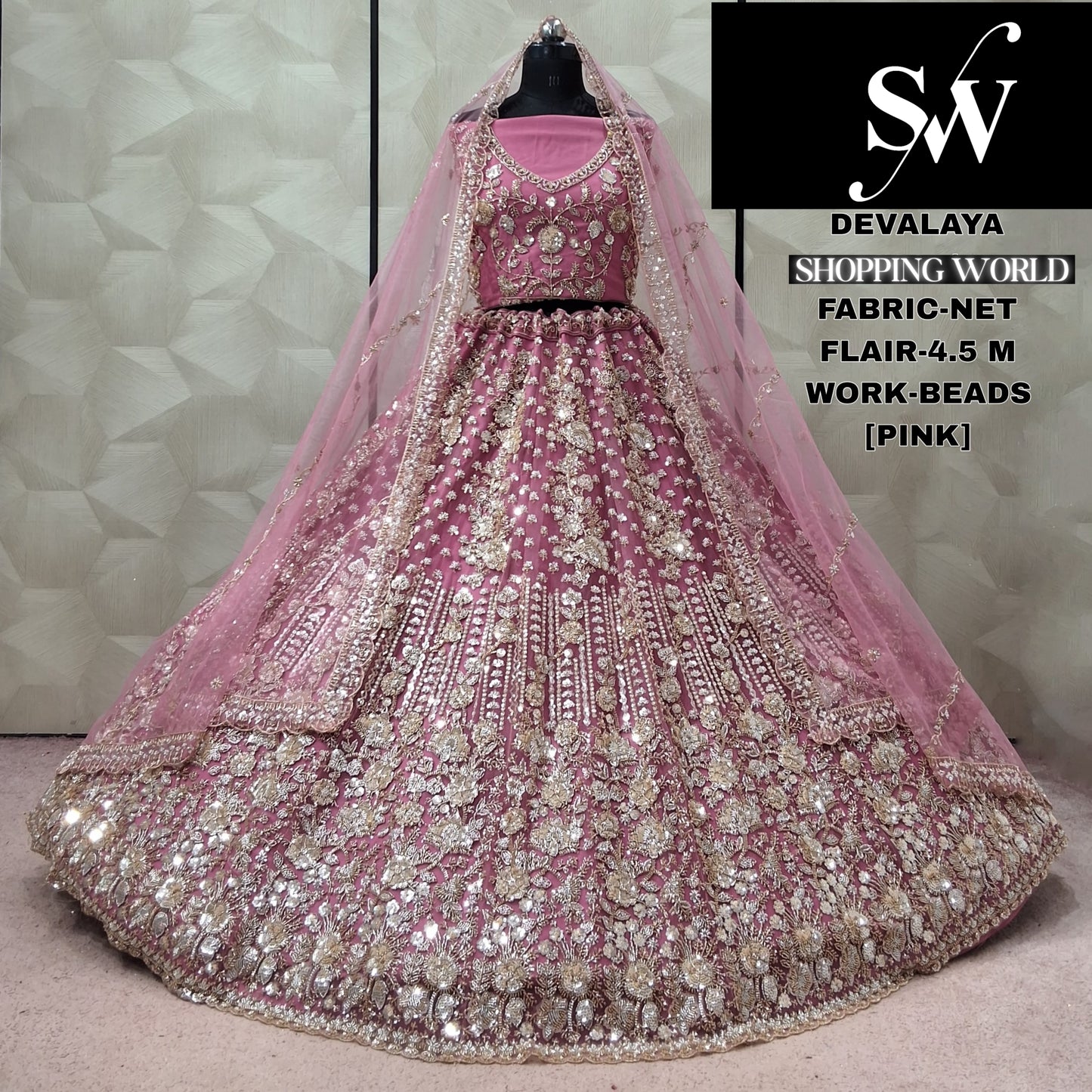 Onion Pink Net Lehenga