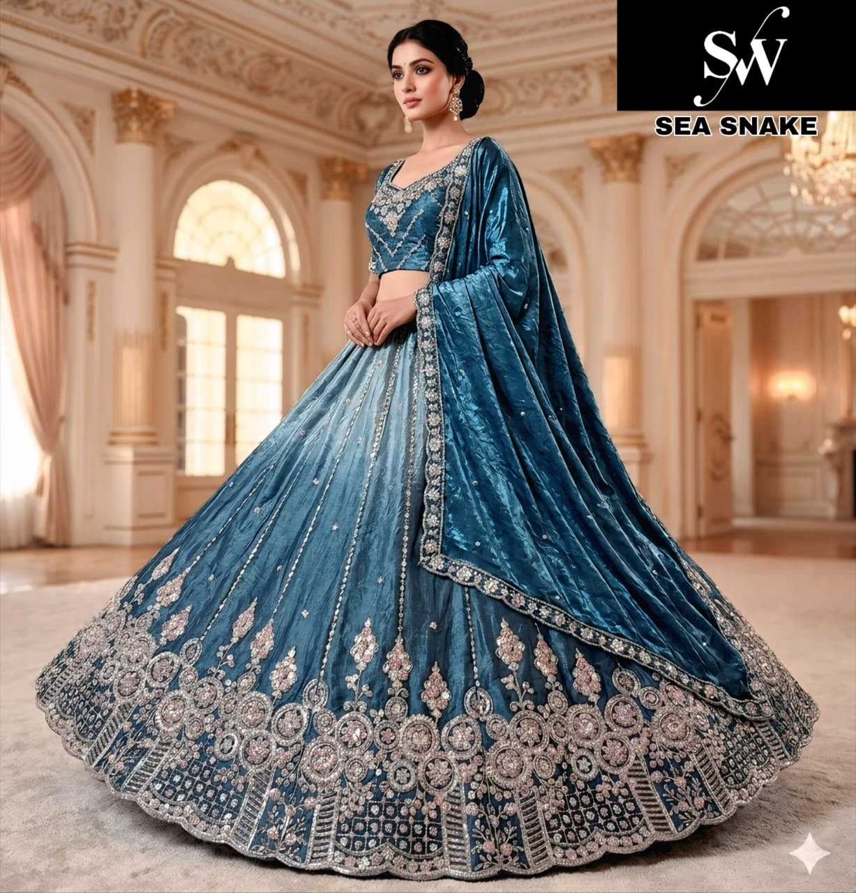 Mehendi Green Wine Rust Orange Maroon Morpich Blue Lehenga