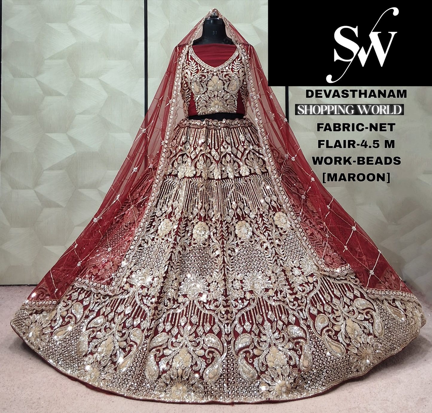 Mustard Net Crop Top Lehenga