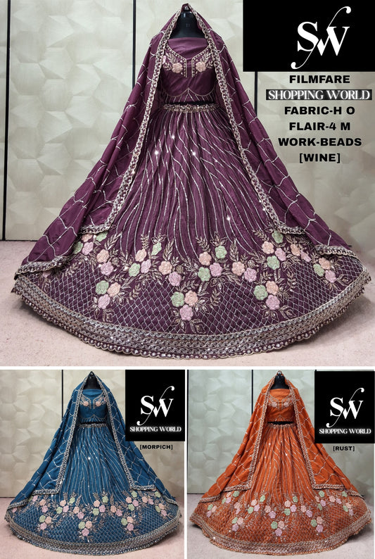 Wine Rust Orange Morpich Blue Ho Lehenga