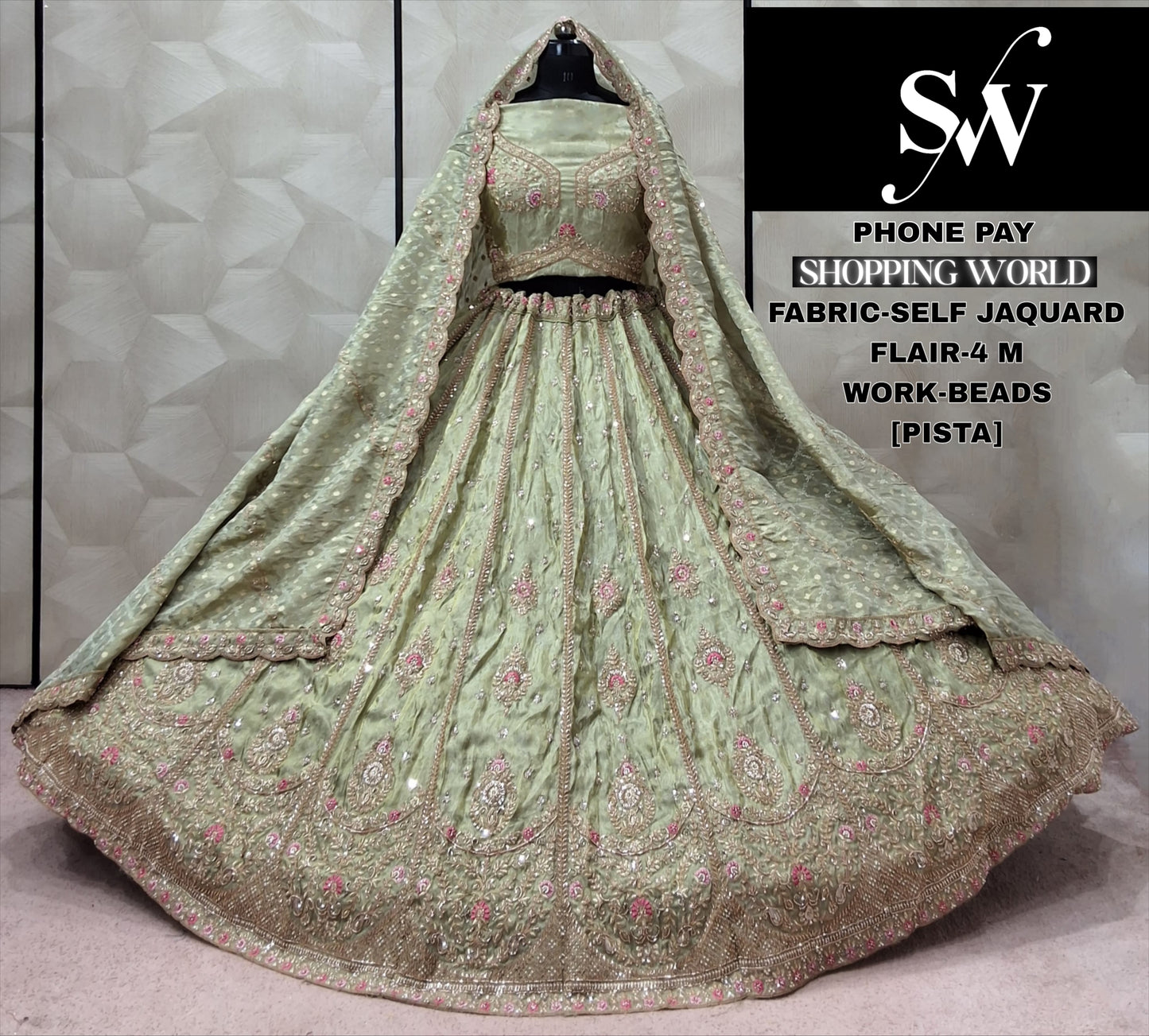 Pink Self Jacquard Lehenga