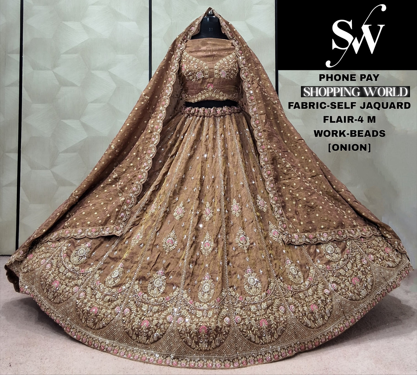 Pista Green Self Jacquard Lehenga