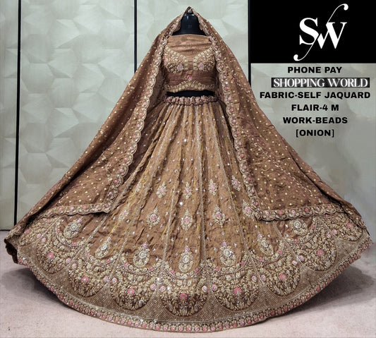 Pink Self Jacquard Lehenga