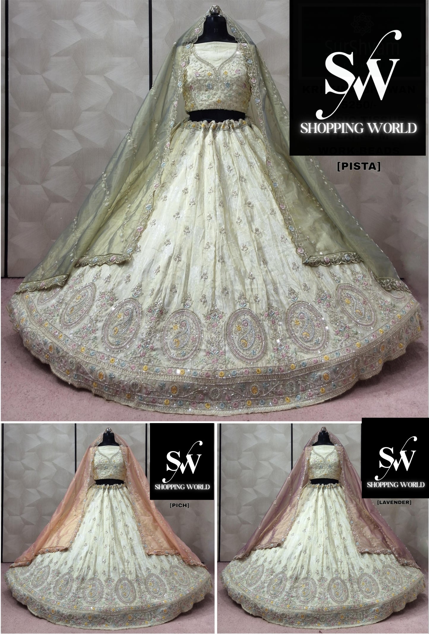 Pista Green Peach Lavender Lehenga