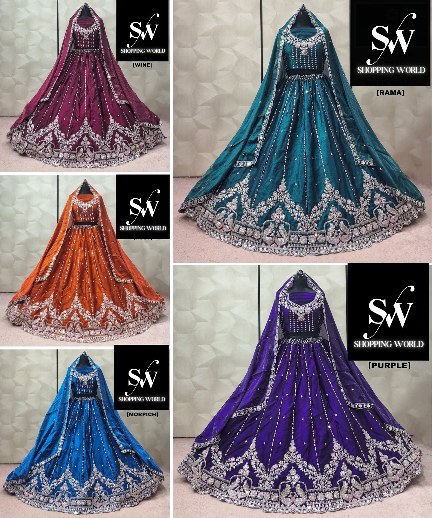 Wine Rama green Rust Orange Morpich Blue Purple Lehenga