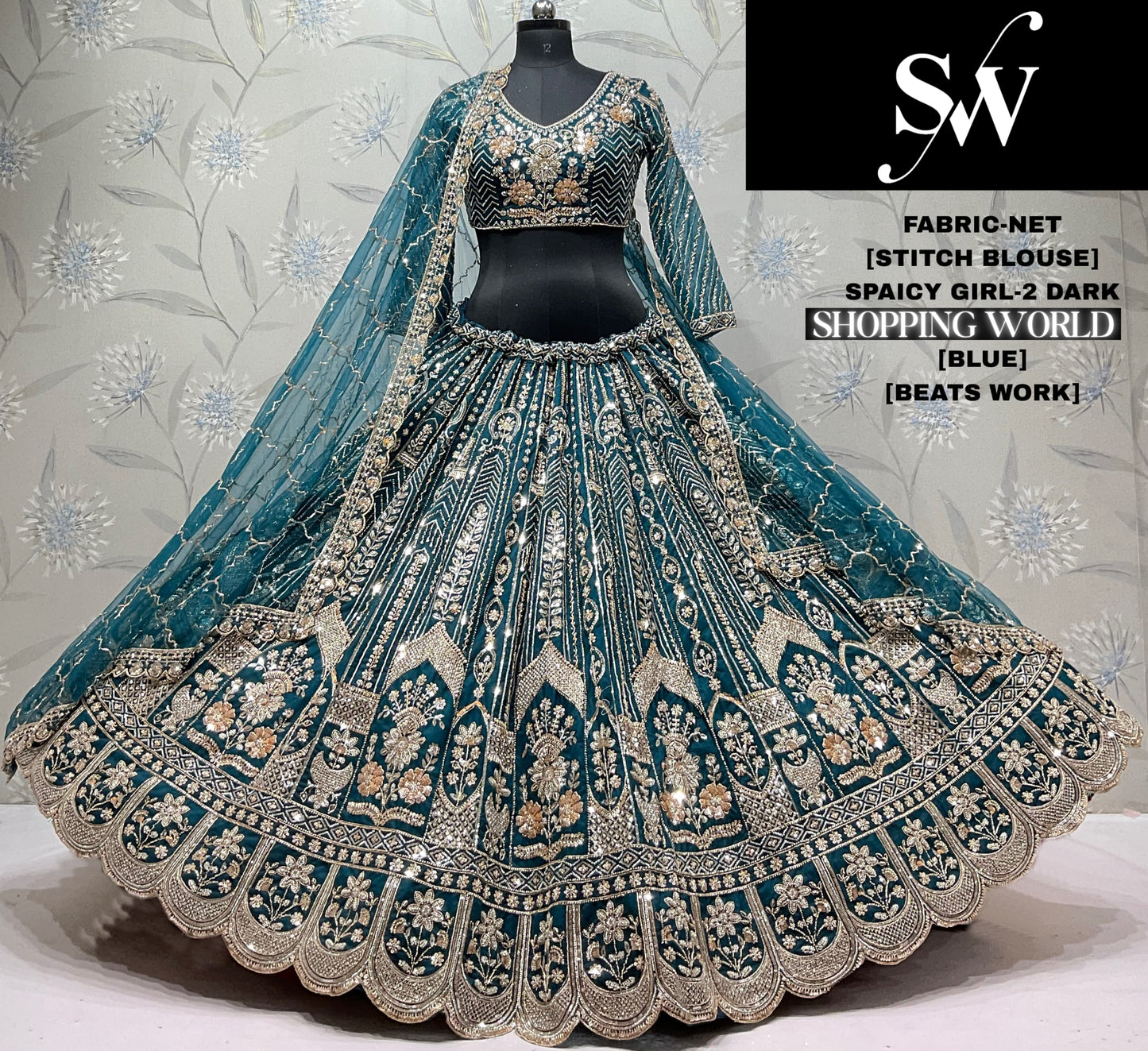 Sky Blue Net Lehenga