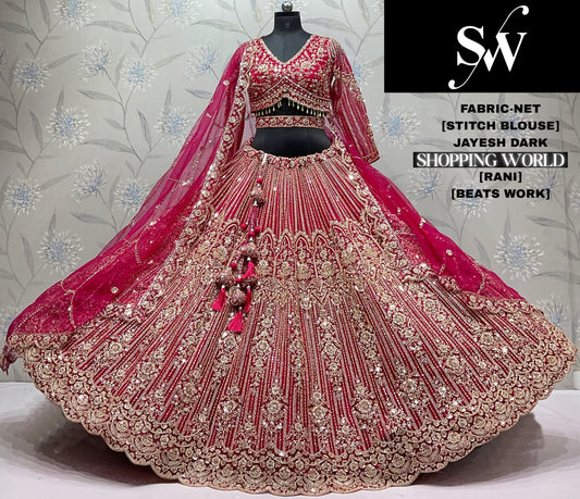 Rani pink Net Lehenga