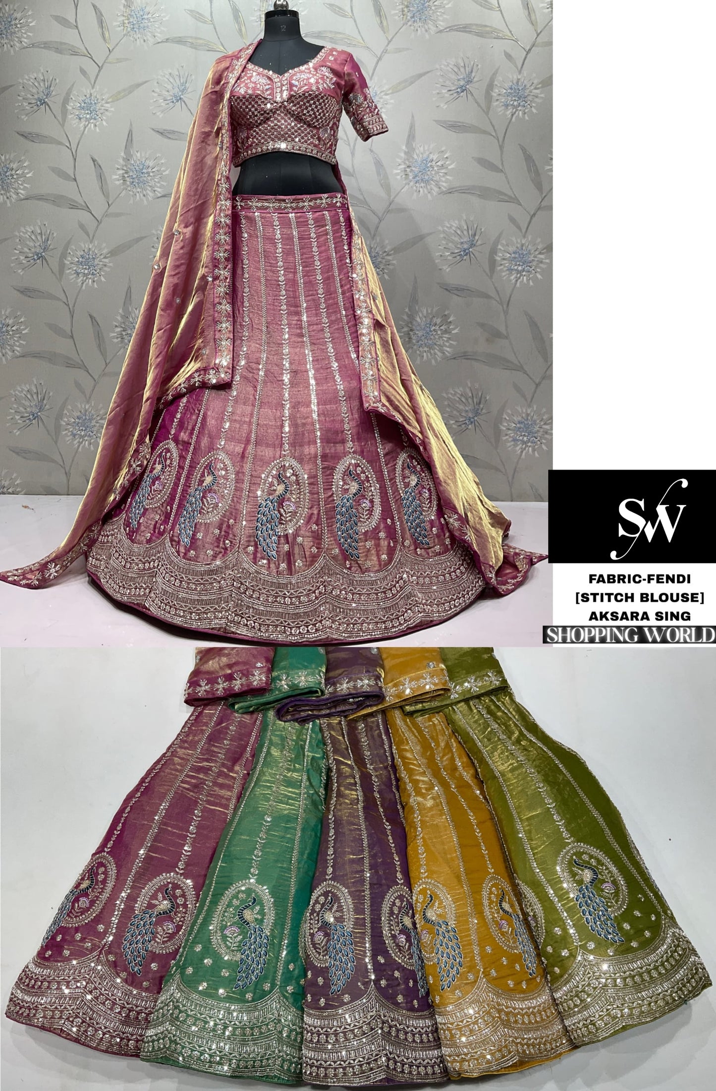 Pink purple pista Green mehendi Green Yellow Haldi Mehendi Fendi Lehenga