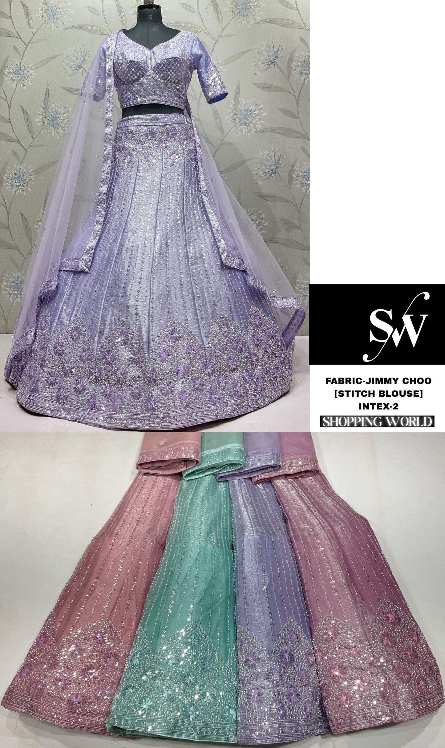 Lavender Pink Green Lehenga