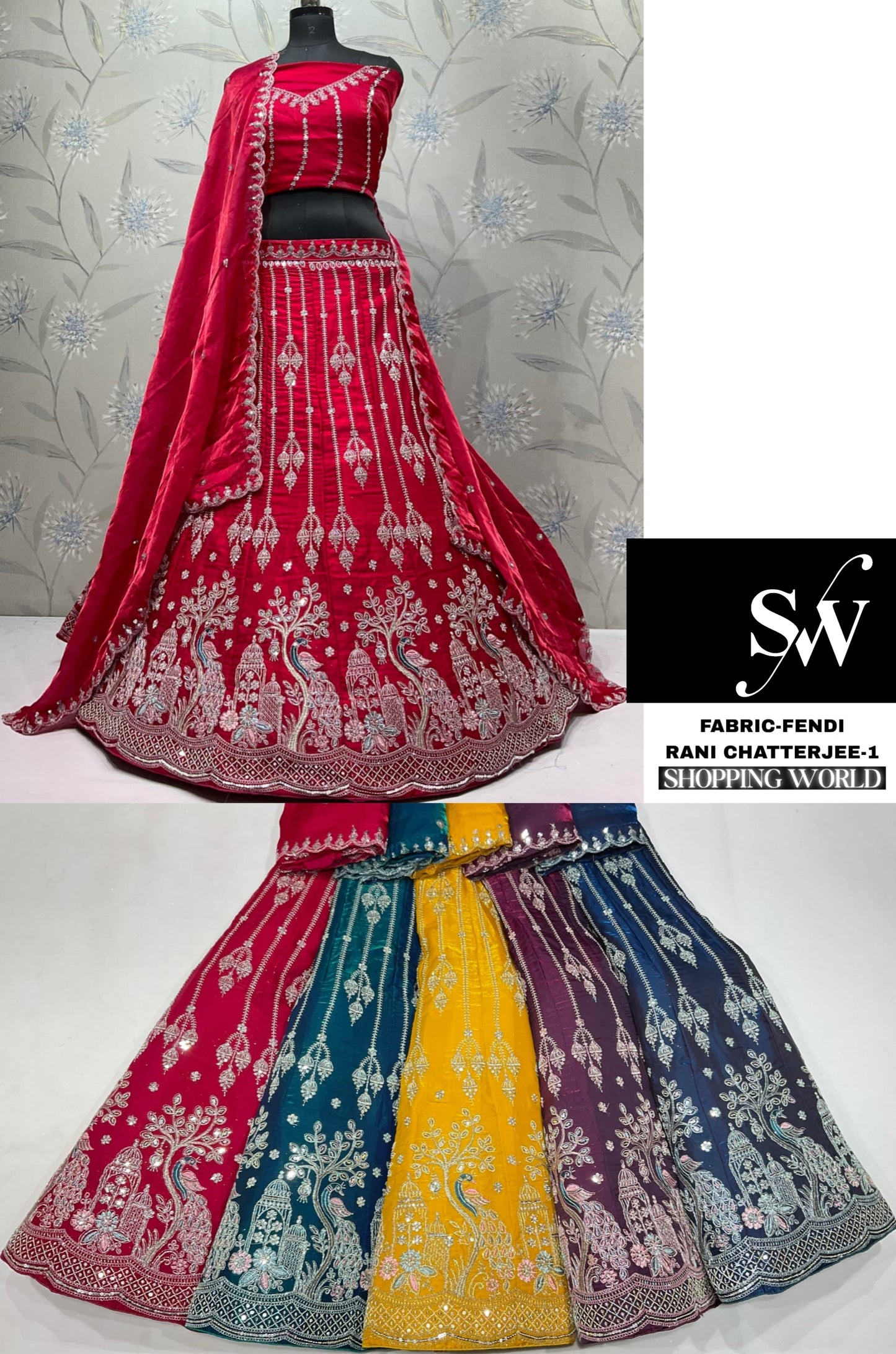 Red Blue Purple Green Peacock Lehenga