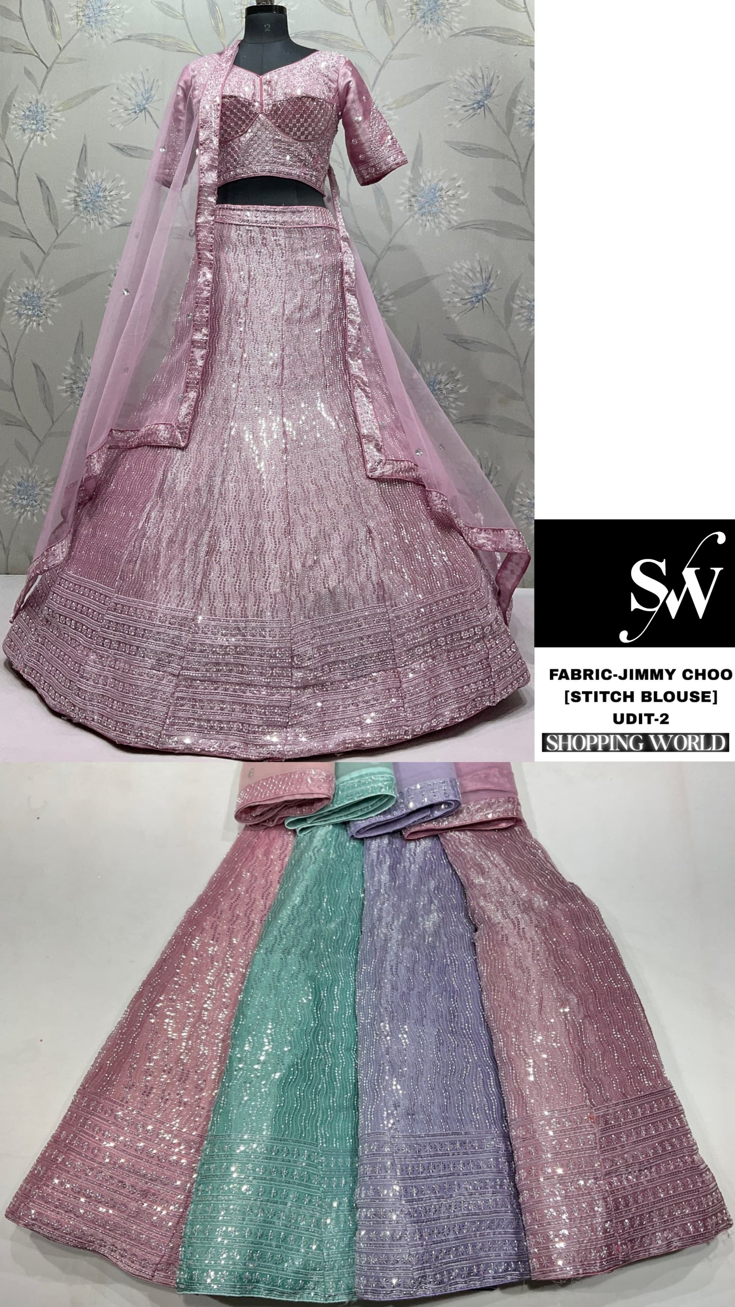 Lavender Pink Green Lehenga
