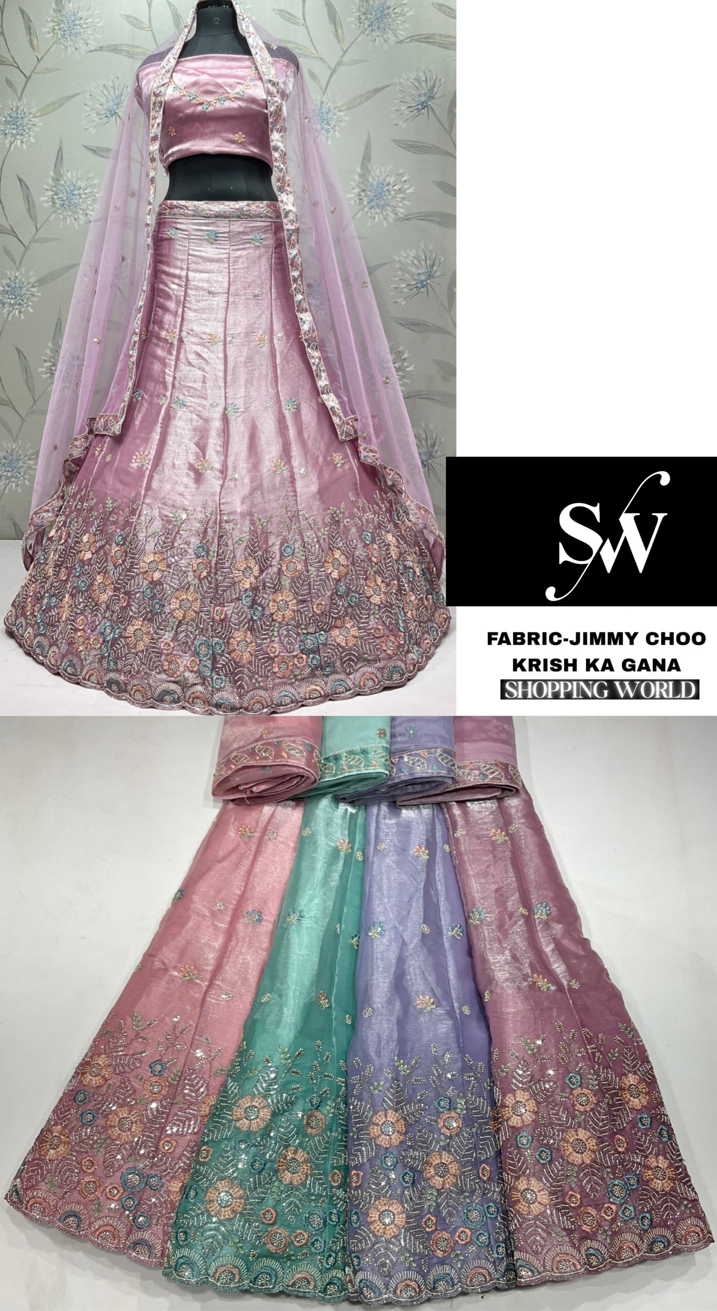 Lavender Pink Green Lehenga