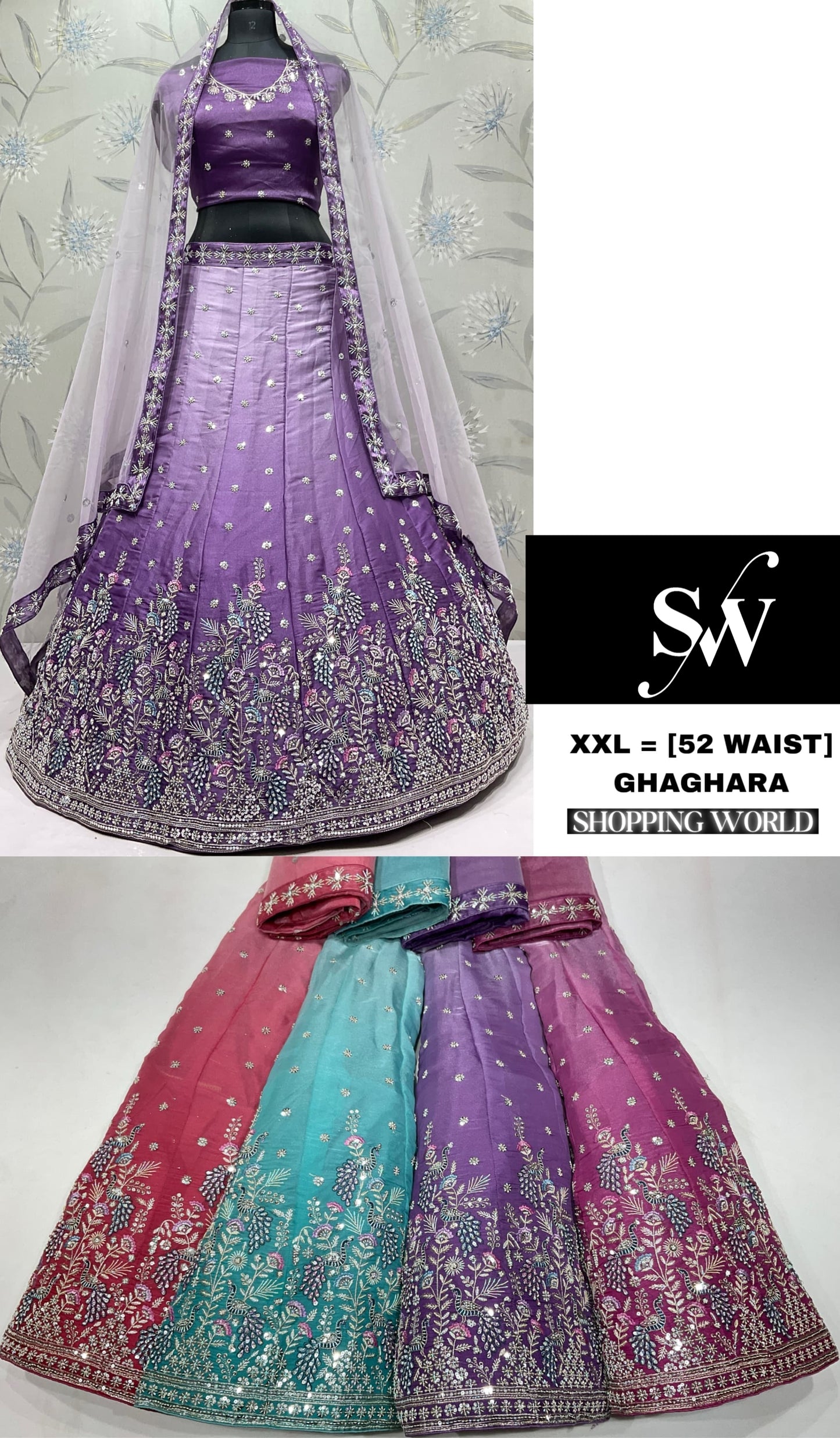 Pink Purple Green Peacock Lehenga