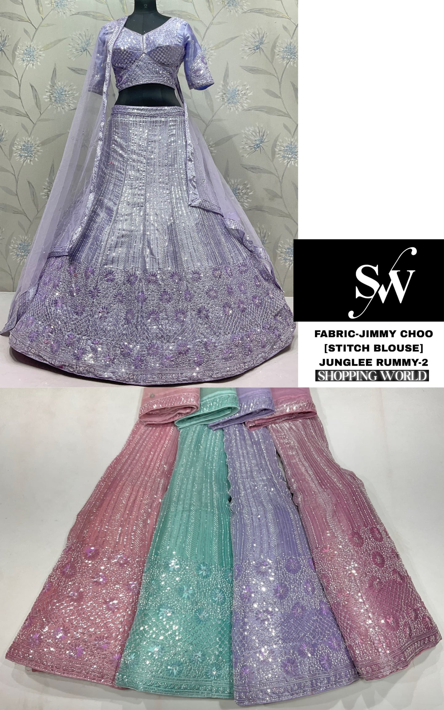 Pink Green Lavender Jimmy Choo Lehenga
