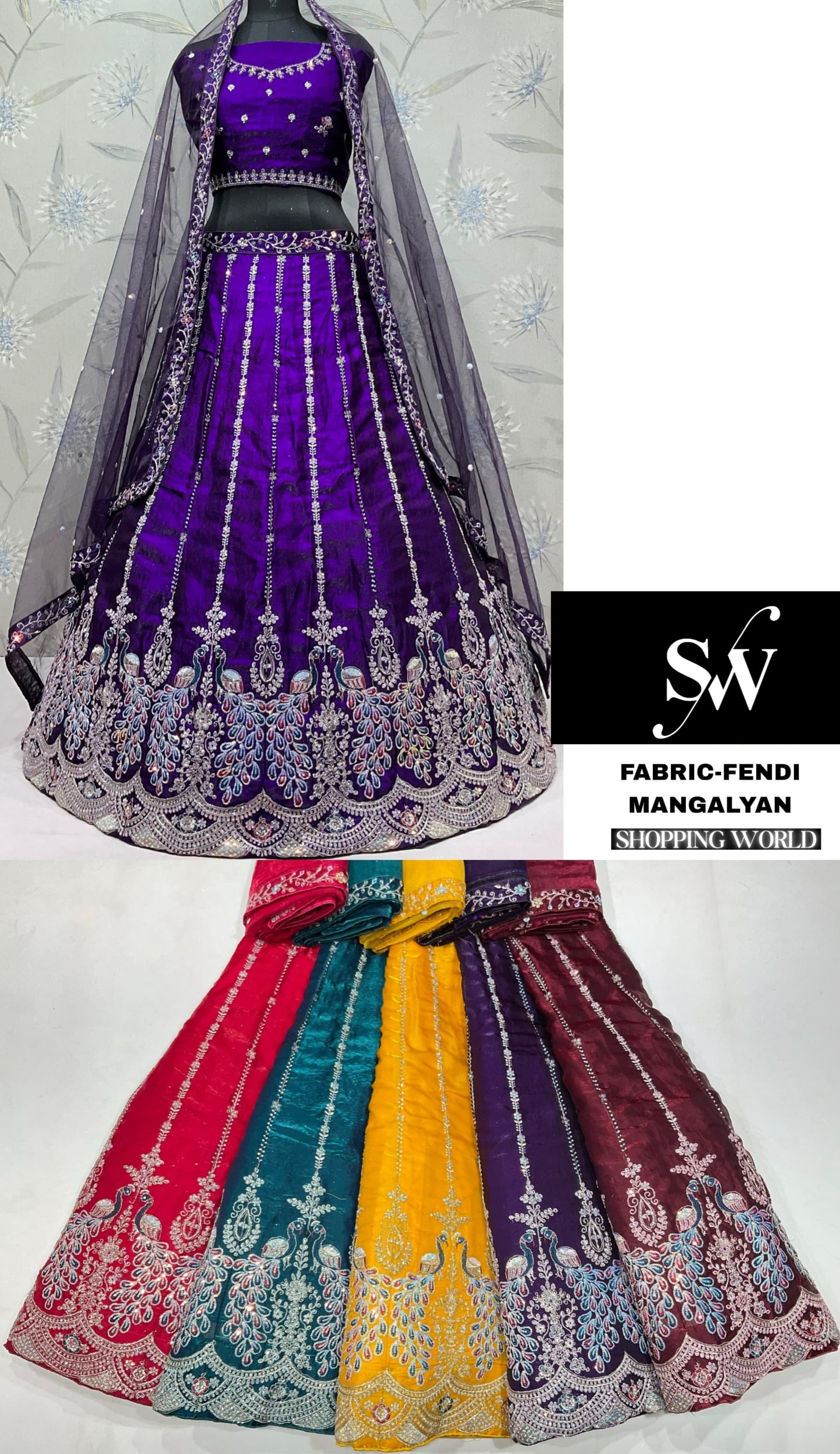 Purple Rani pink Mustard Green Maroon Peacock Lehenga