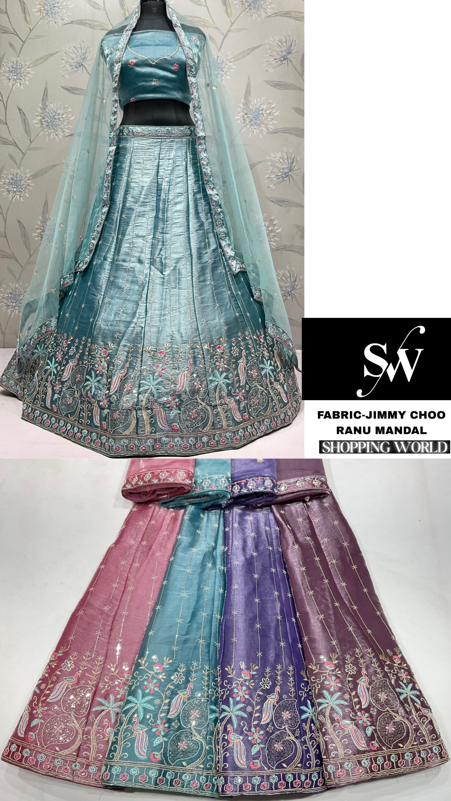 Pink Green Lavender Brown Lehenga
