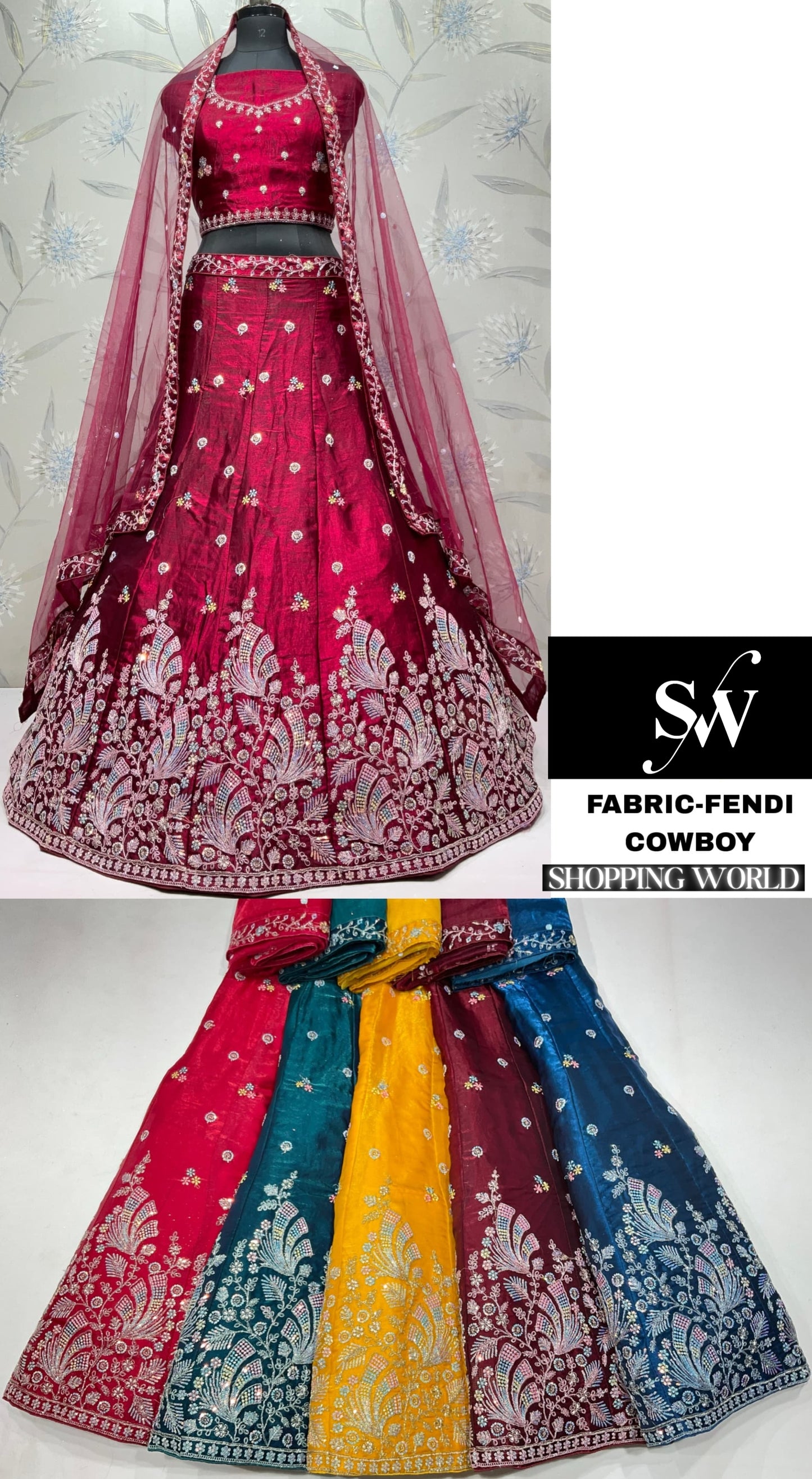 Pink Green Maroon yellow Haldi Mehendi Blue Lehenga