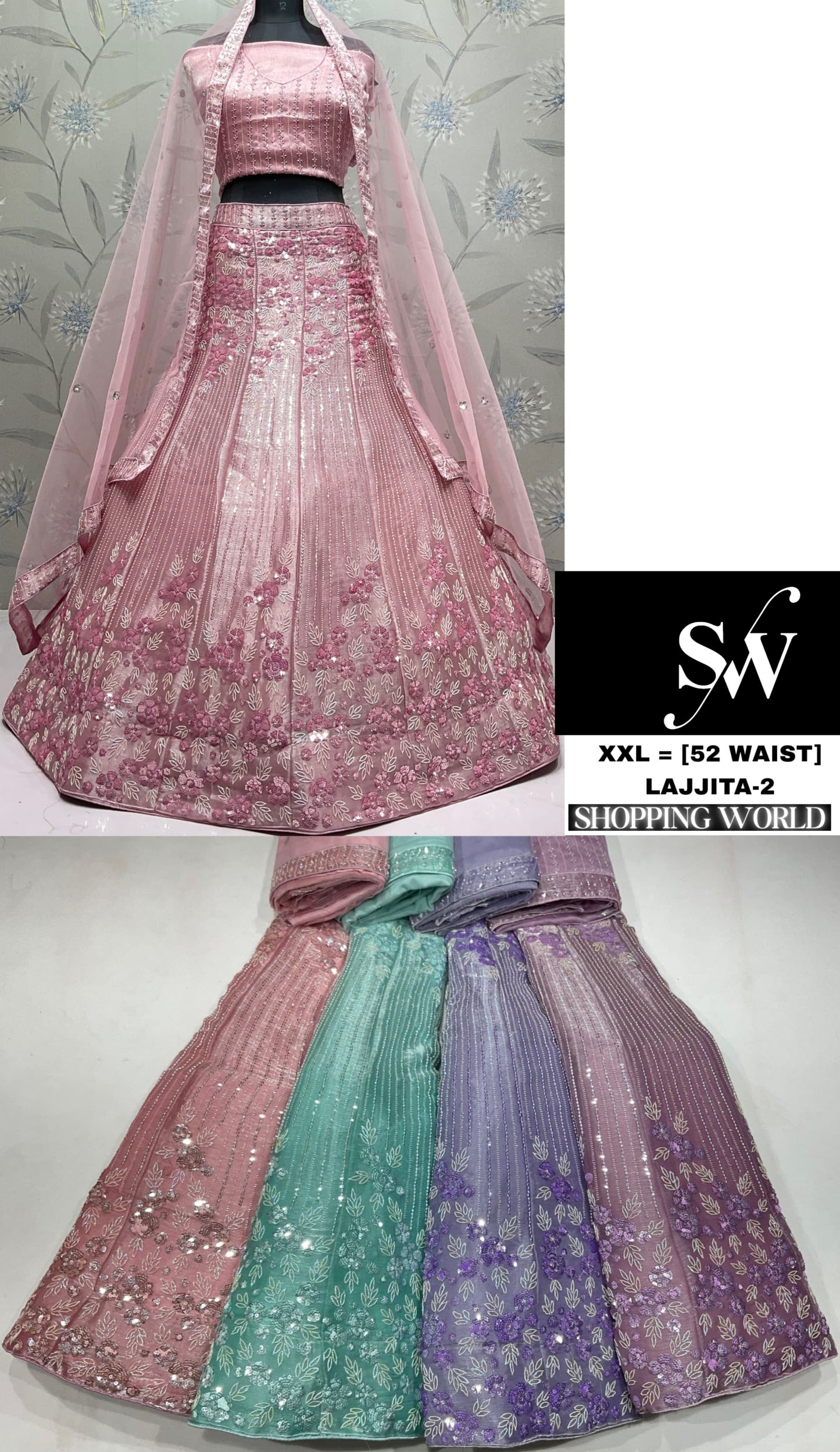 Pink Green Purple Lehenga