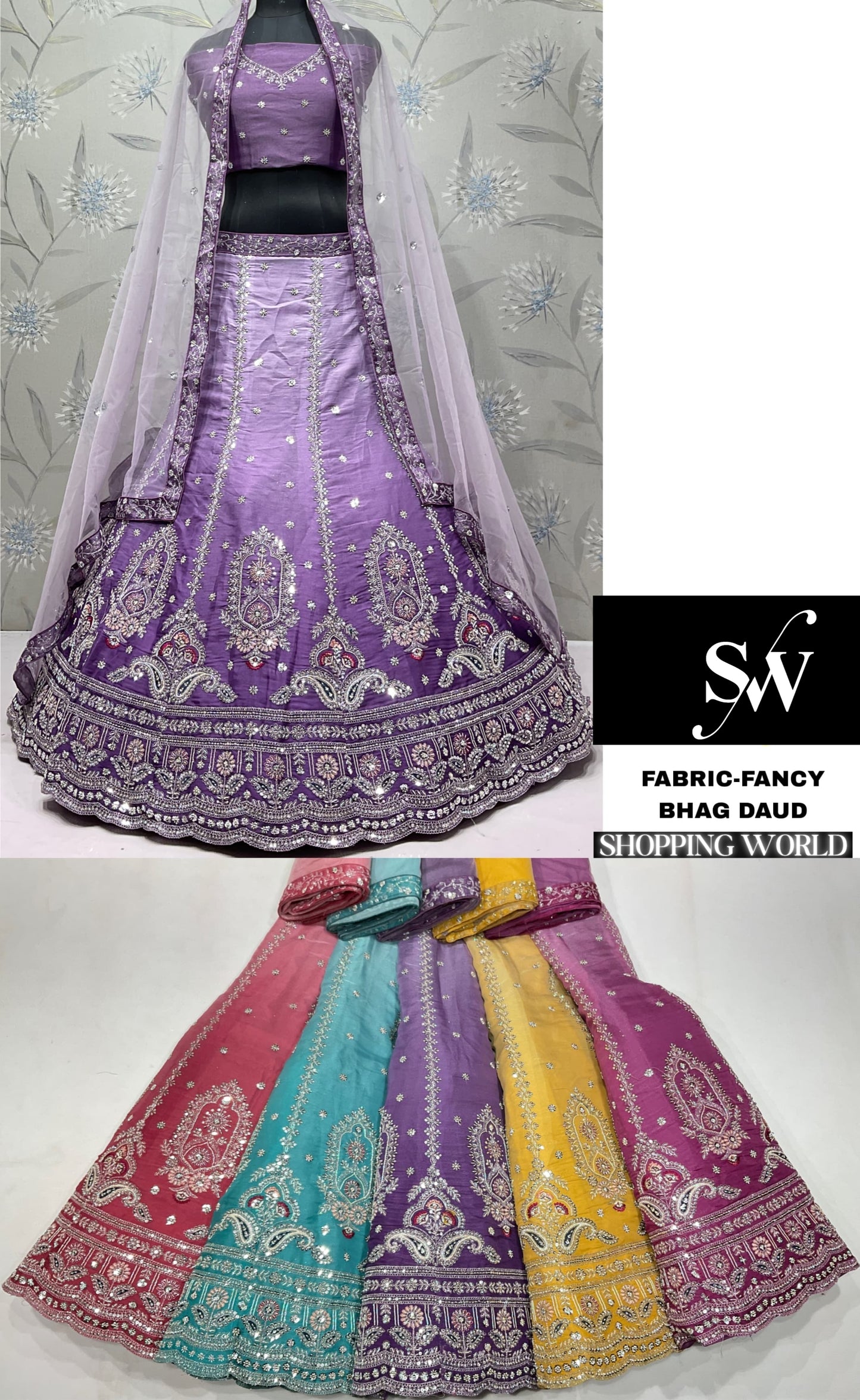 Pink Green Purple Yellow Peacock Lehenga