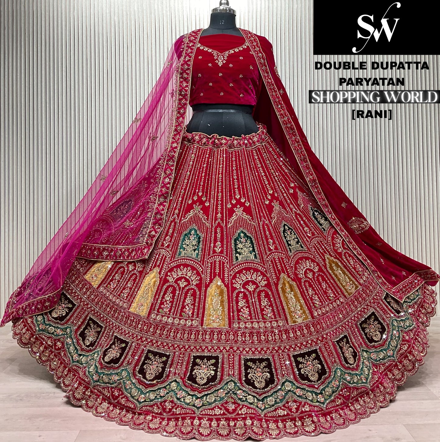 Rani pink Double Dupatta Bridal Lehenga - Shopping World