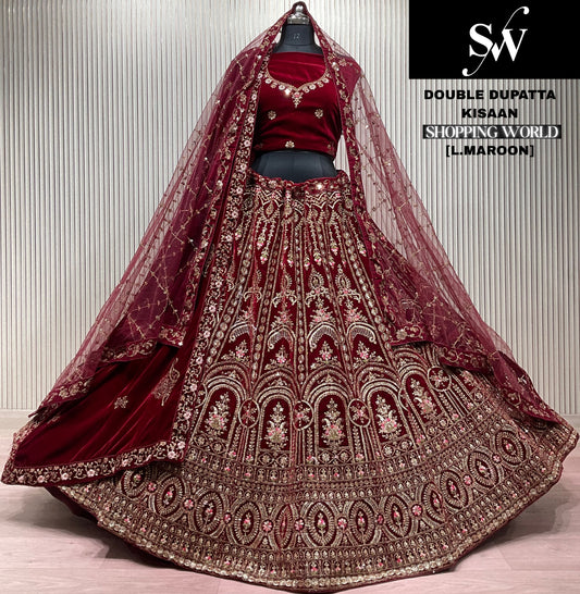 Dark Maroon Double Dupatta Bridal Lehenga