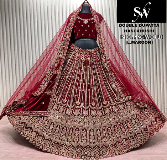 Dark Maroon Double Dupatta Bridal Lehenga